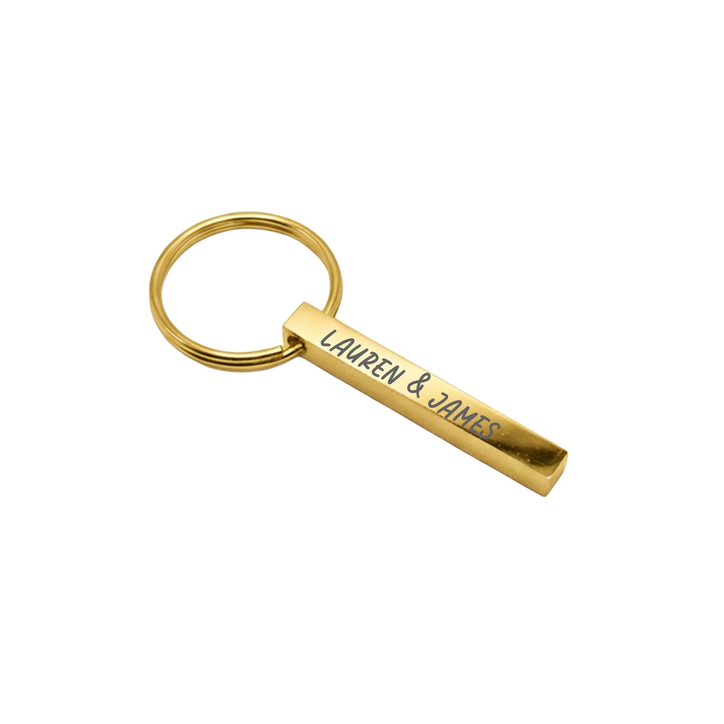 Custom Gold Rectangle Keychain 1.5" Bar with Keyring, 4 - Sided Engraving - Honey Bun