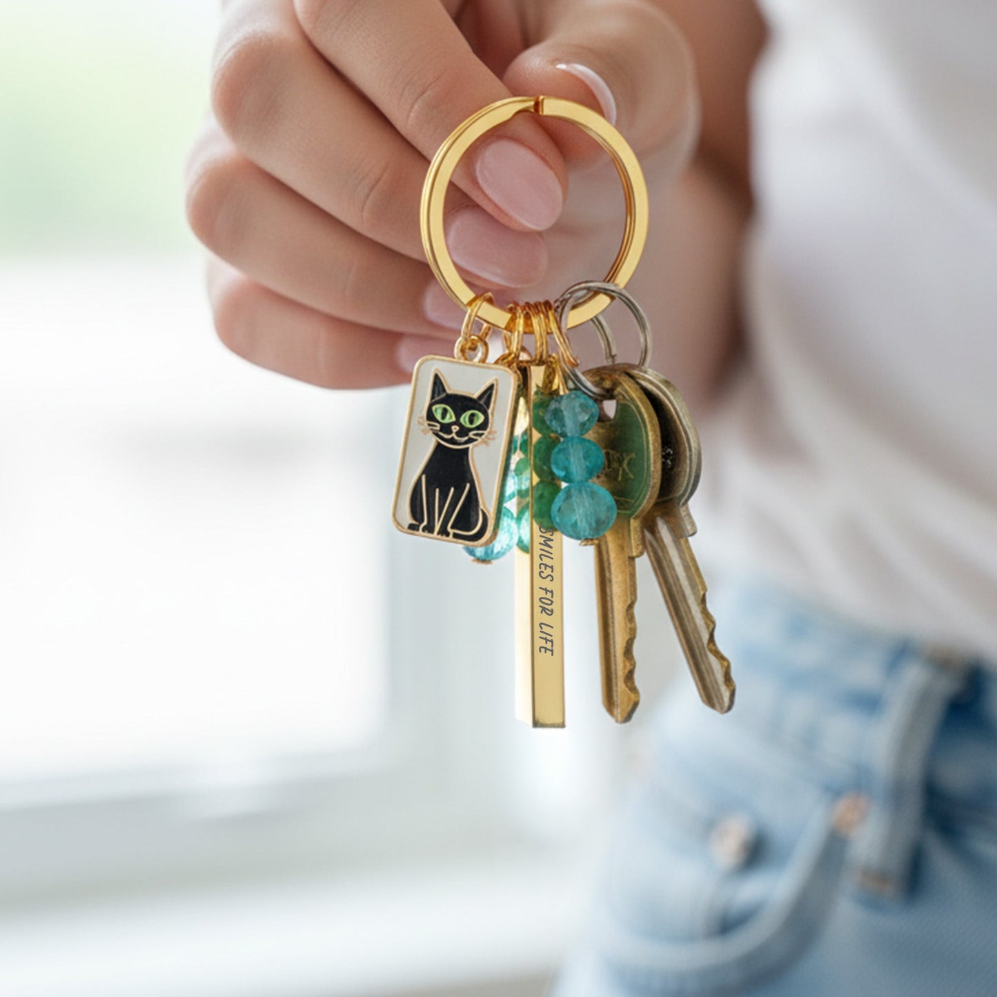 Custom Rose Gold Rectangle Keychain – 1.5" Bar with Keyring, 4 - Sided Engraving - Honey Bun