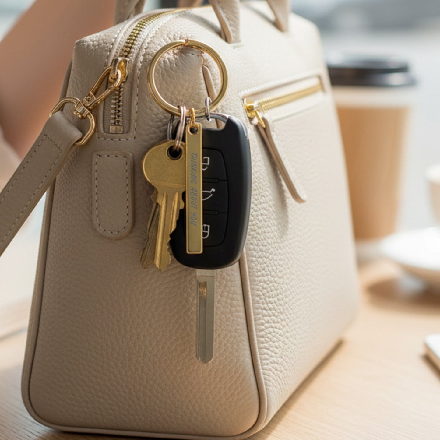 Custom Rose Gold Rectangle Keychain – 1.5" Bar with Keyring, 4 - Sided Engraving - Honey Bun