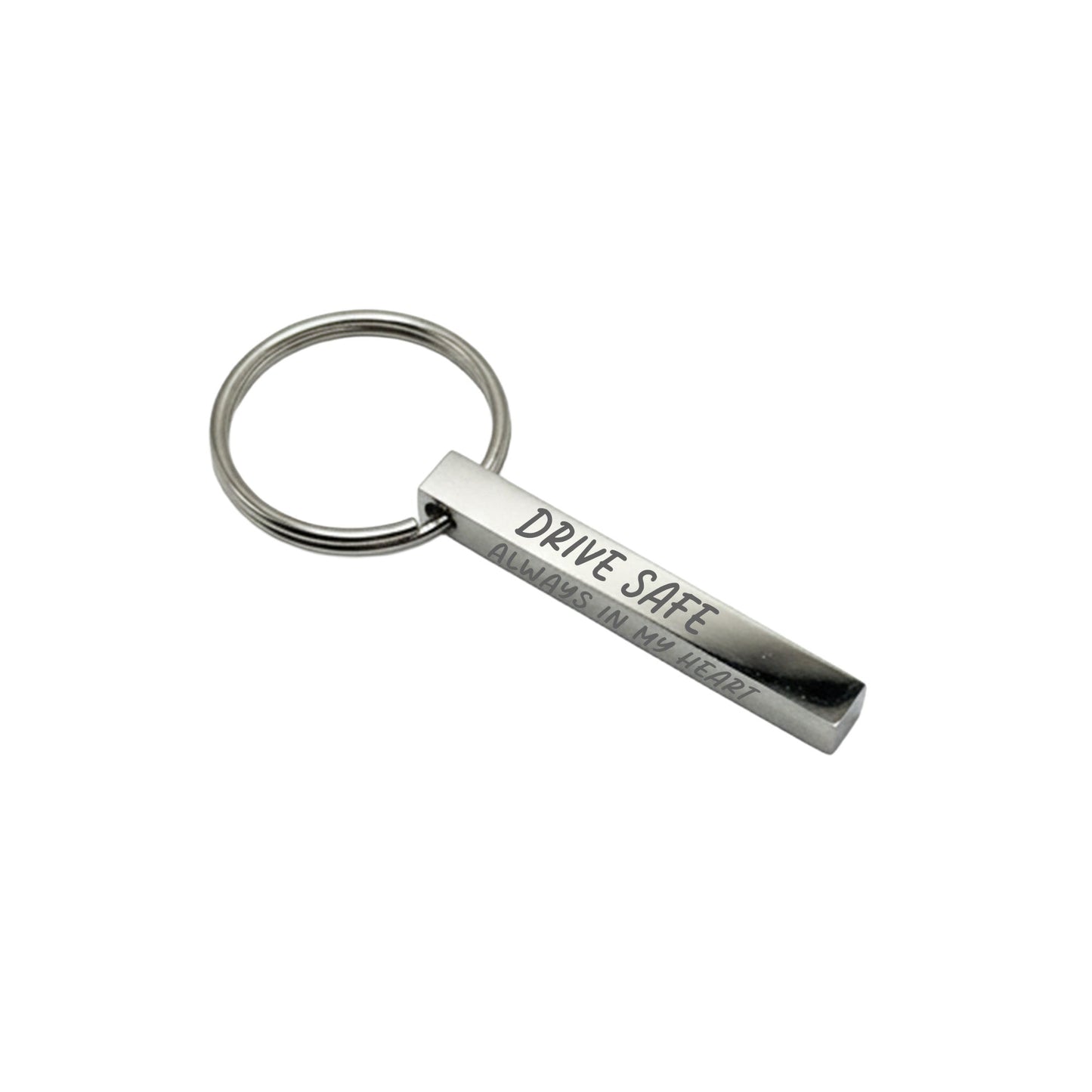 Custom Silver Rectangle Keychain – 1.5" Bar with Keyring, 4 - Sided Engraving - Honey Bun