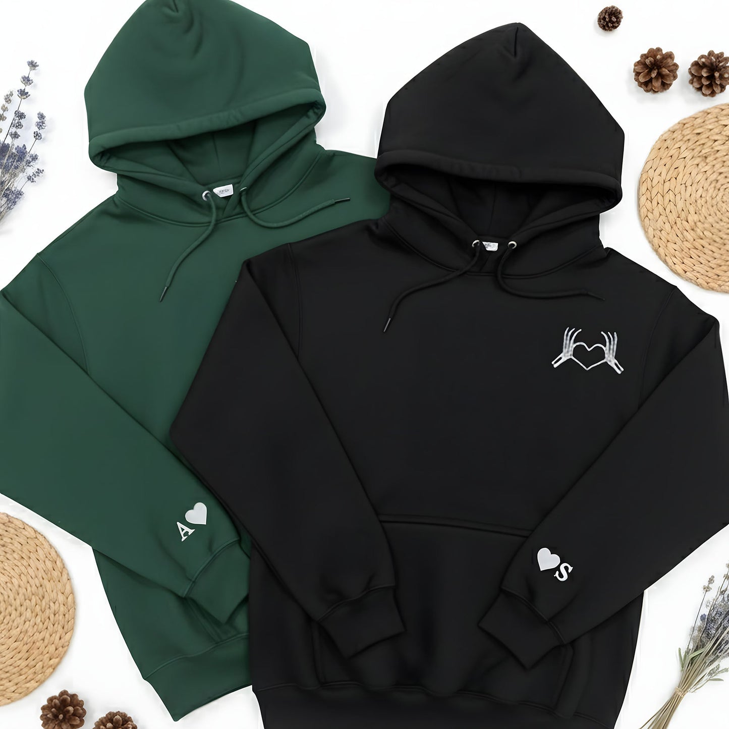 Custom Skeleton Heart Hoodie with Personalized Initial Cuff - Honey Bun