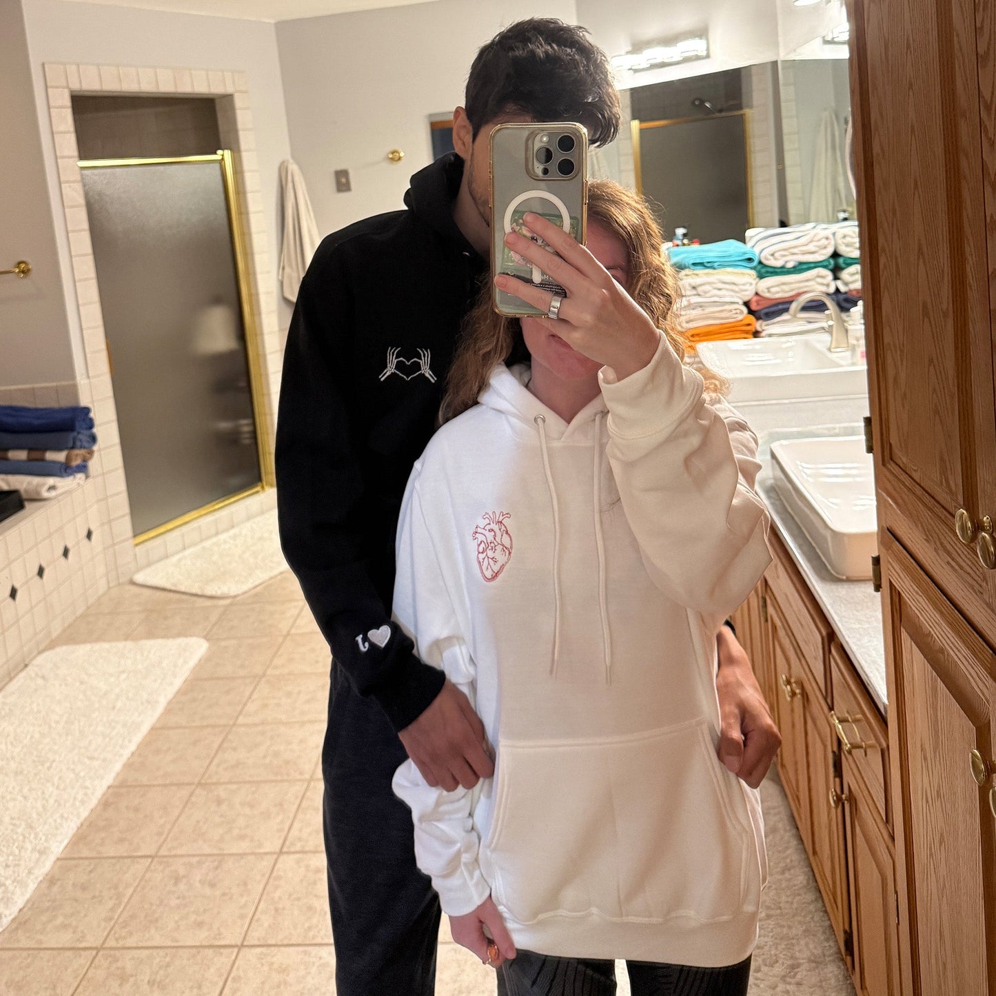 Custom Skeleton Heart Hoodie with Personalized Initial Cuff - Honey Bun