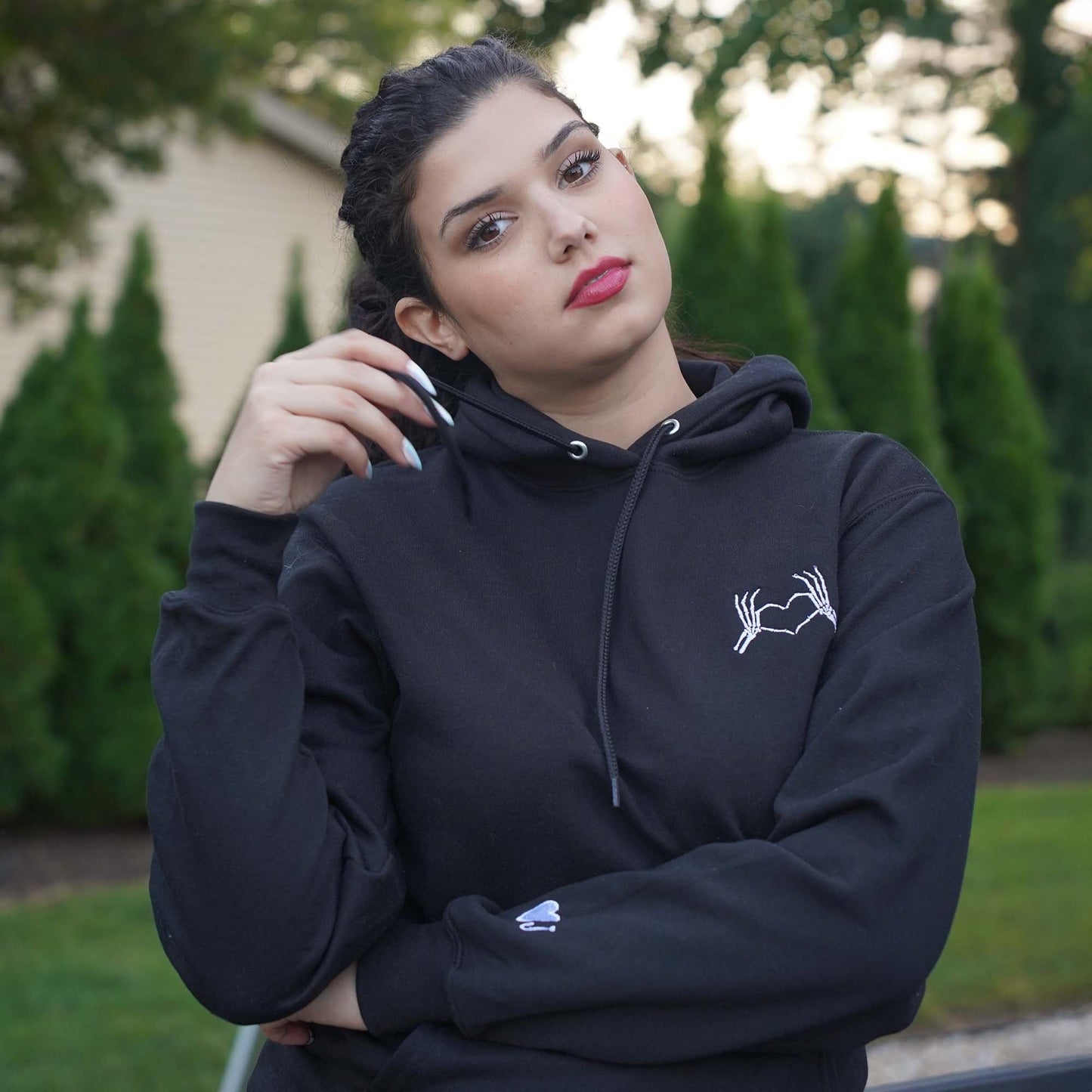 Custom Skeleton Heart Hoodie with Personalized Initial Cuff - Honey Bun