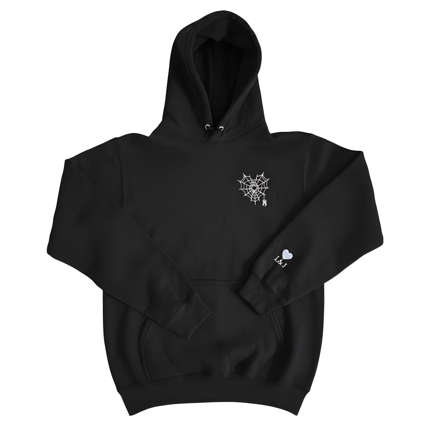Embroidered Spider Web Heart Couple Hoodie - Honey Bun