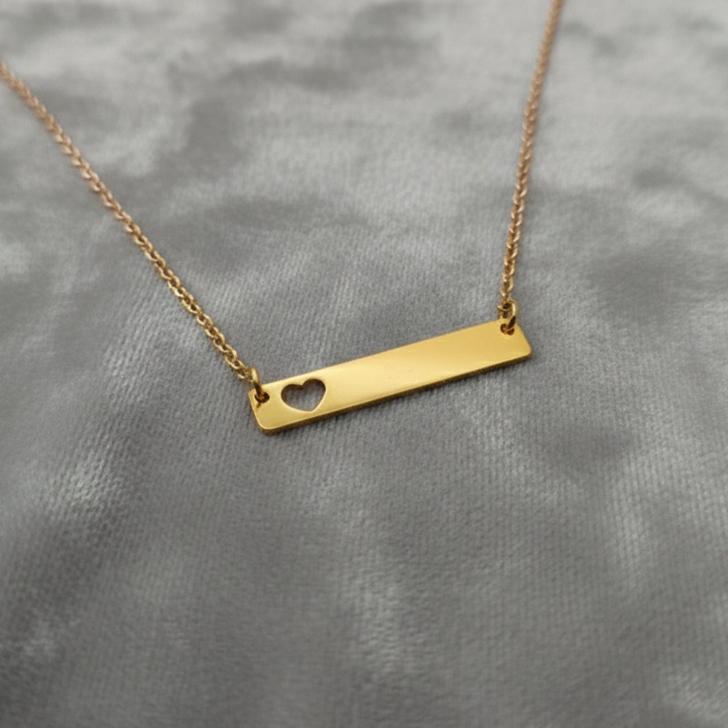 Personalized Gold Bar Necklace with Heart Cutout - Honey Bun