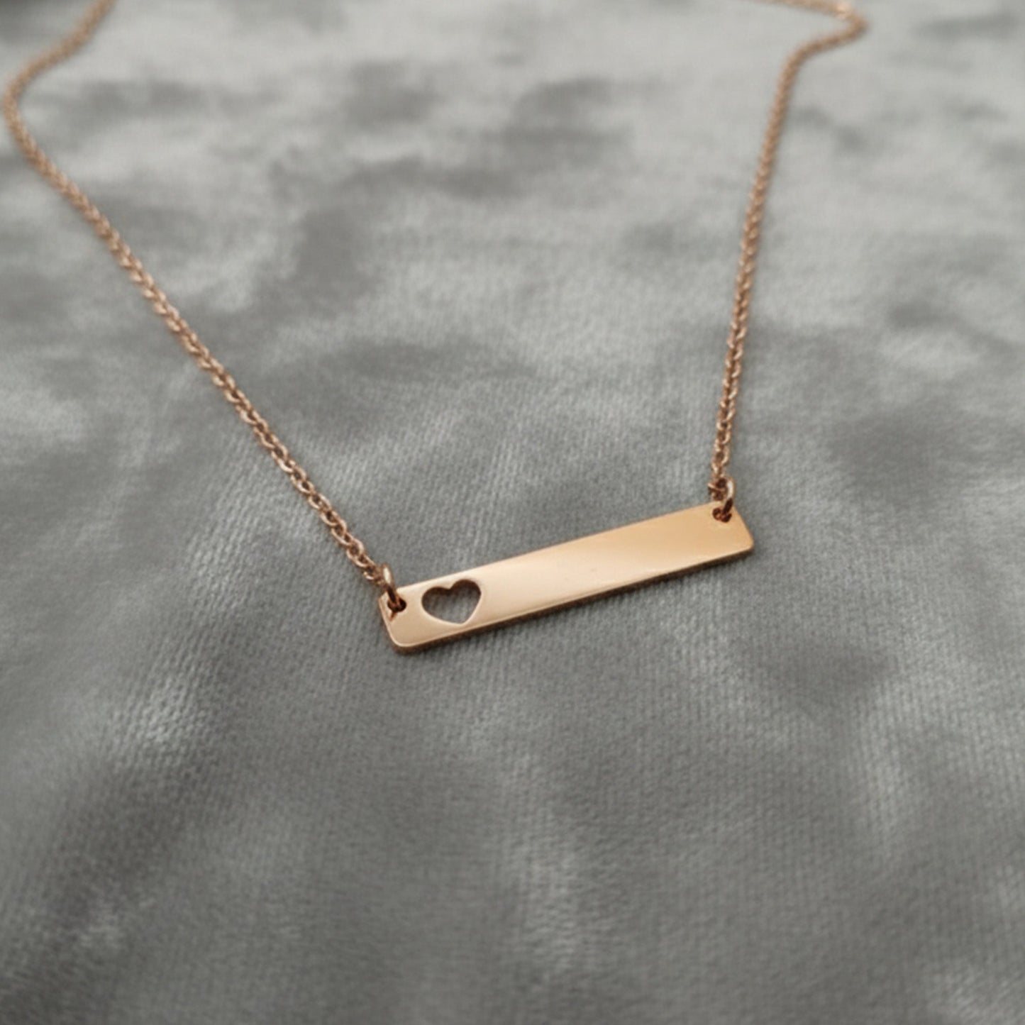 Personalized Rose Gold Bar Necklace with Heart Cutout - Honey Bun