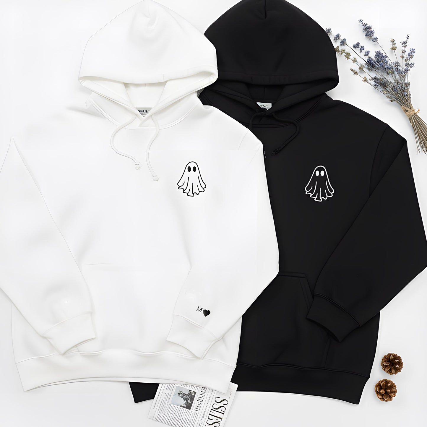 Spooky Ghost Hoodie – Cozy Pullover for Couples & Halloween Vibes - Honey Bun