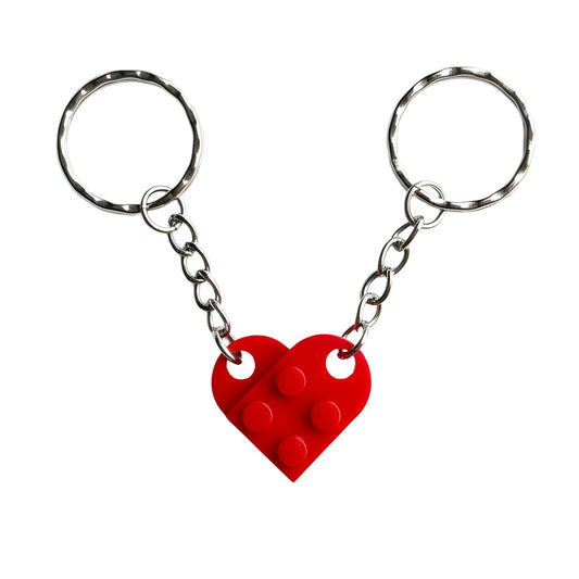 Brick Heart Couple Keychain Set – Interlocking Red Heart Keychains for Partners - Honey Bun