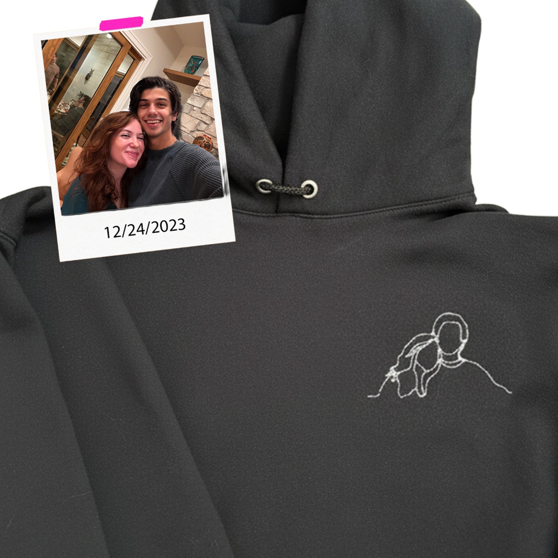 Custom Couple Outline Art Style Hoodie Embroidered - Honey Bun