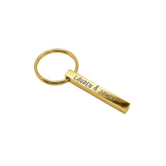 Custom Gold Rectangle Keychain 1.5" Bar with Keyring, 4 - Sided Engraving - Honey Bun