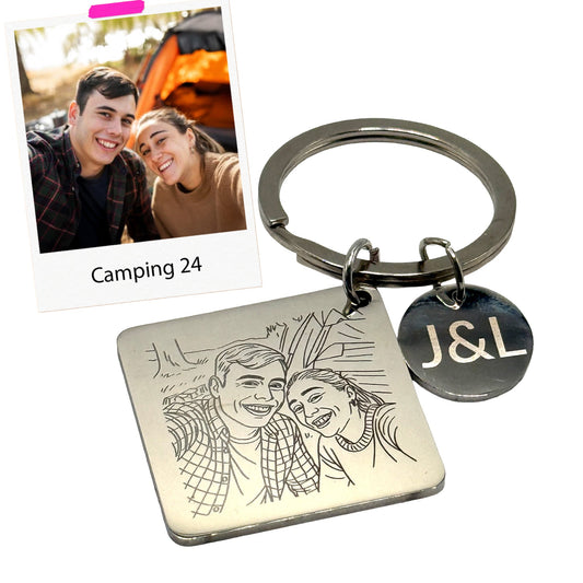 Custom Photo Keychain – Laser Engraved Stainless Steel Picture Tag (Silver) - Honey Bun
