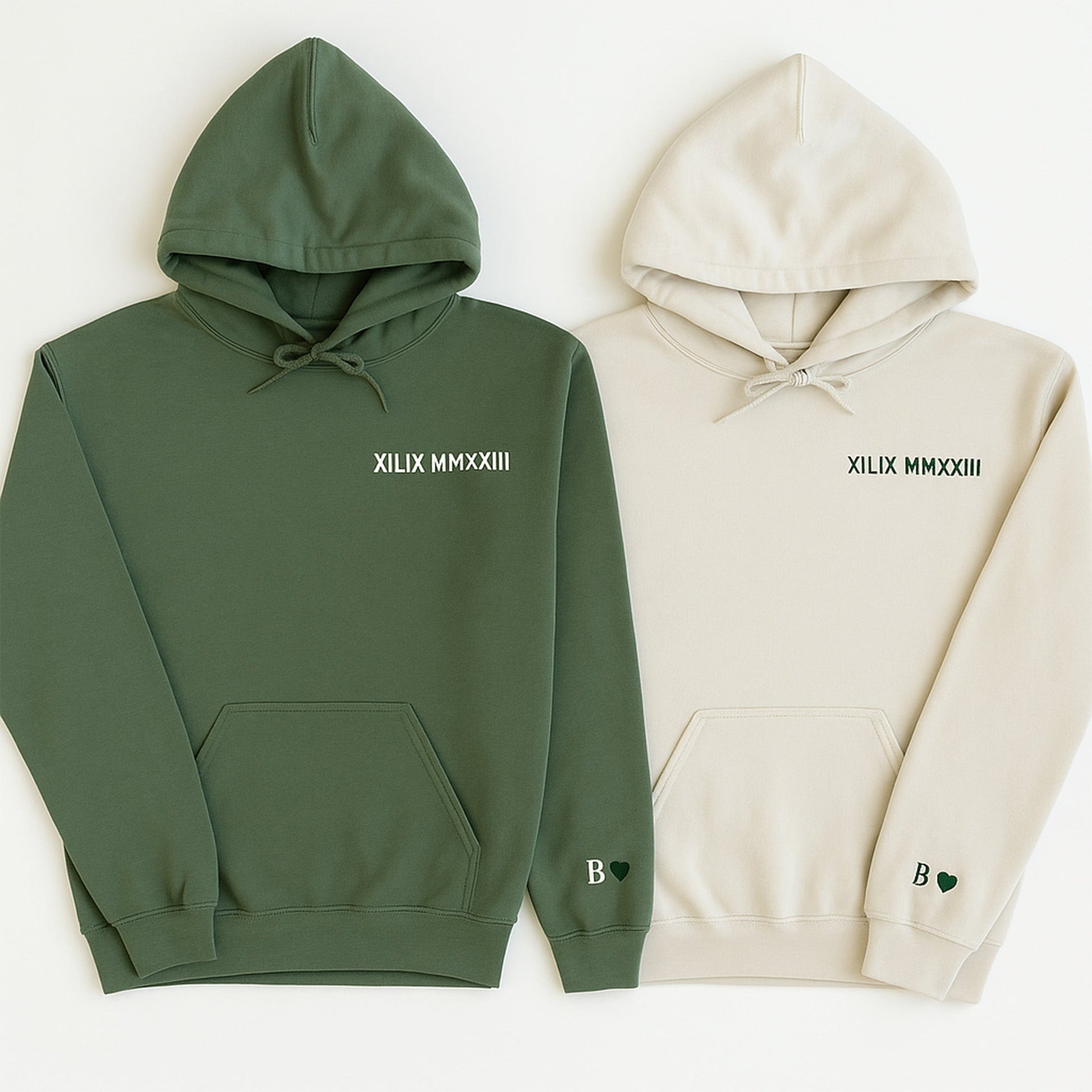 Custom Roman Numeral Embroidered Couples Hoodie - Honey Bun