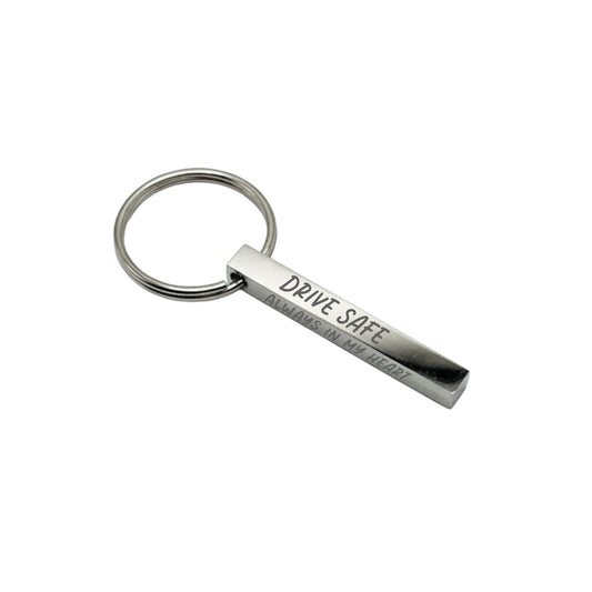 Custom Silver Rectangle Keychain – 1.5" Bar with Keyring, 4 - Sided Engraving - Honey Bun