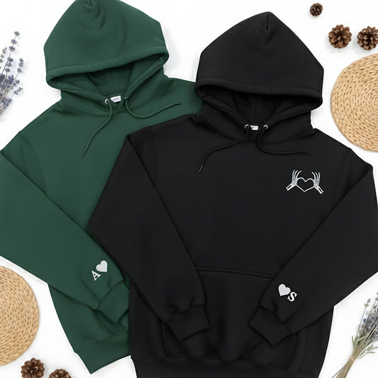 Custom Skeleton Heart Hoodie with Personalized Initial Cuff - Honey Bun