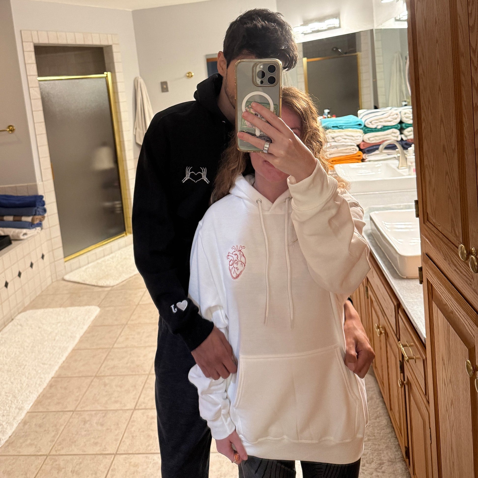 Custom Skeleton Heart Hoodie with Personalized Initial Cuff - Honey Bun