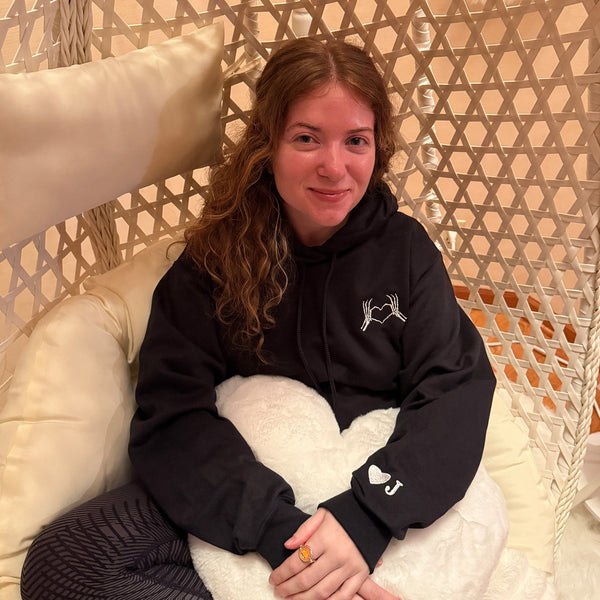 Custom Skeleton Heart Hoodie with Personalized Initial Cuff - Honey Bun