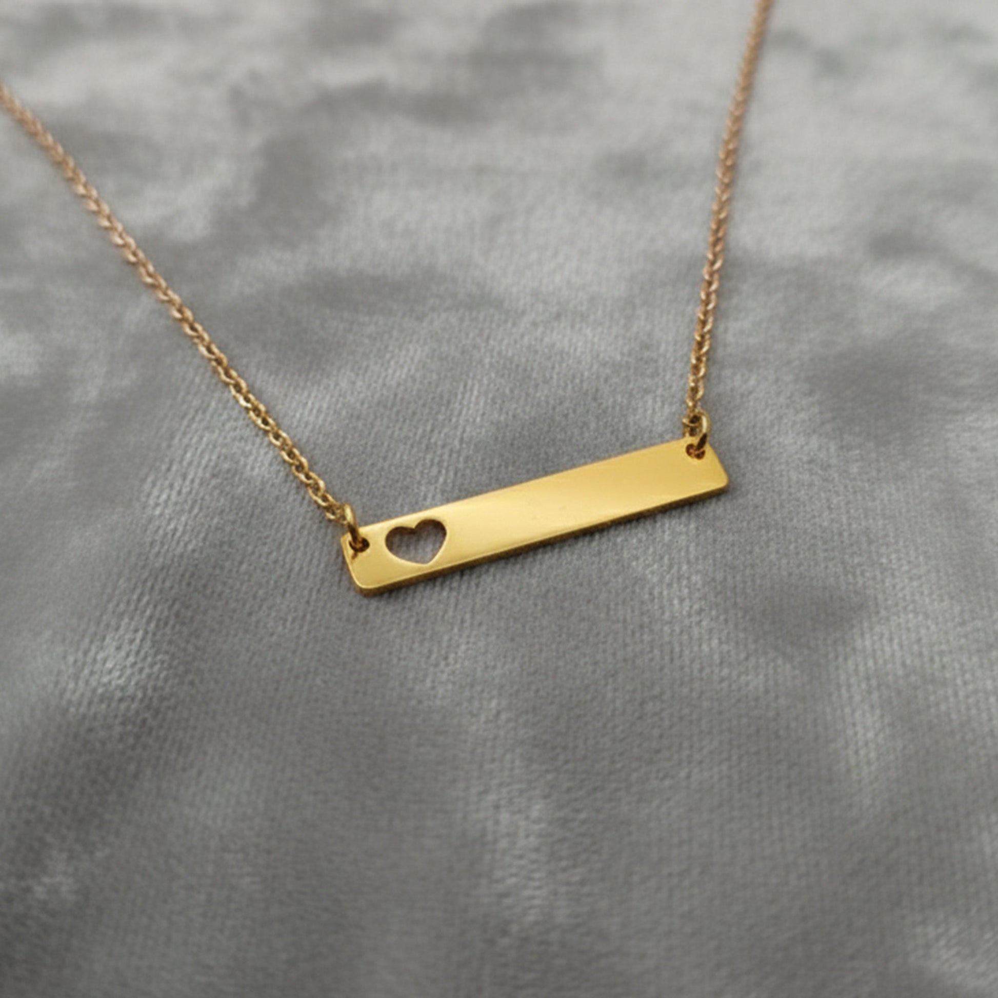 Personalized Gold Bar Necklace with Heart Cutout - Honey Bun
