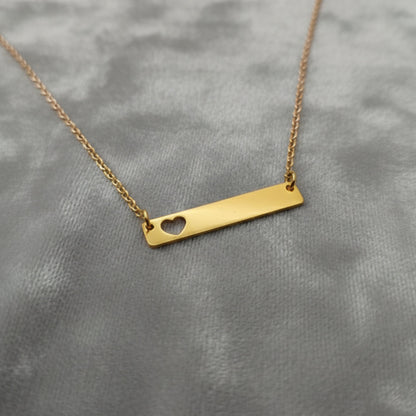 Personalized Gold Bar Necklace with Heart Cutout - Honey Bun