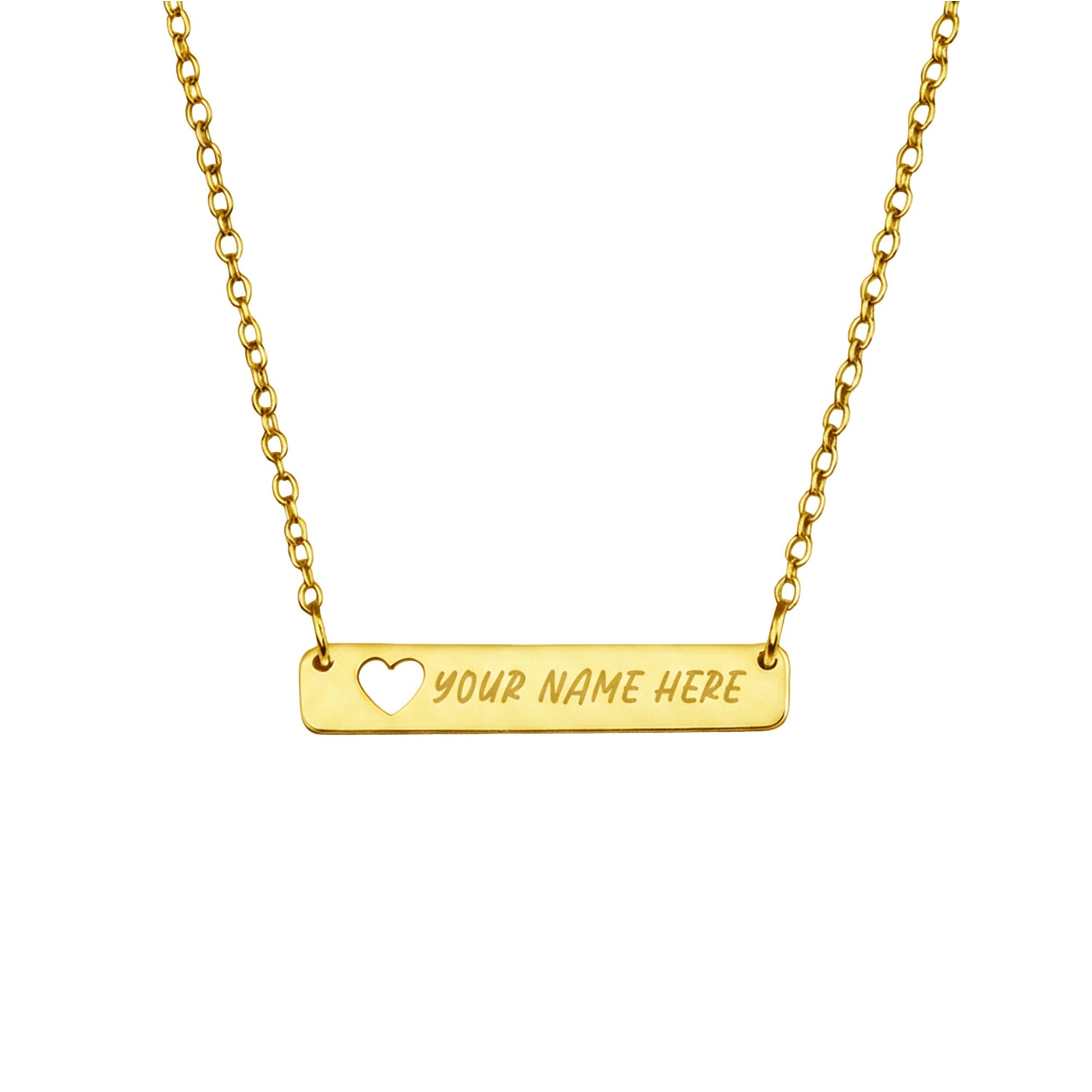 Personalized Gold Bar Necklace with Heart Cutout - Honey Bun