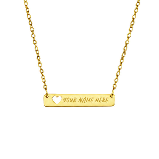 Personalized Gold Bar Necklace with Heart Cutout - Honey Bun