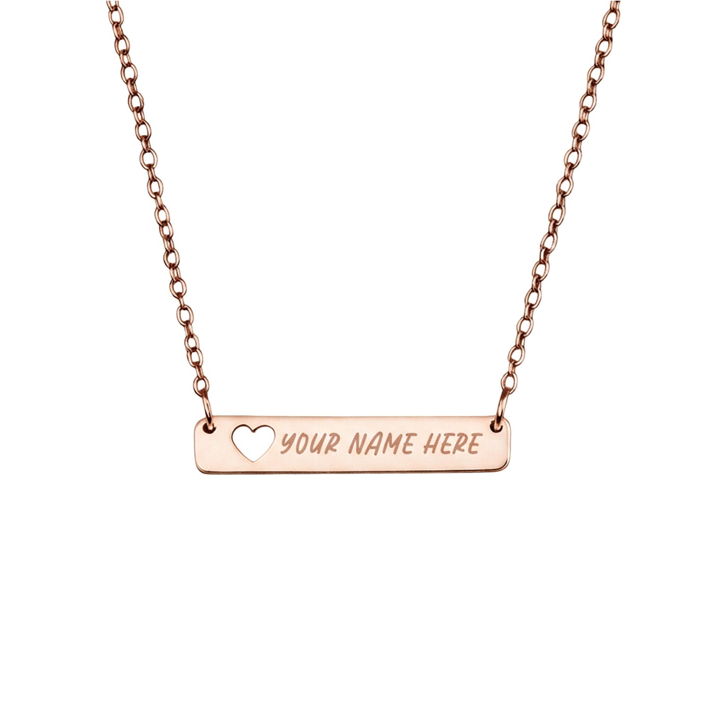 Personalized Rose Gold Bar Necklace with Heart Cutout - Honey Bun