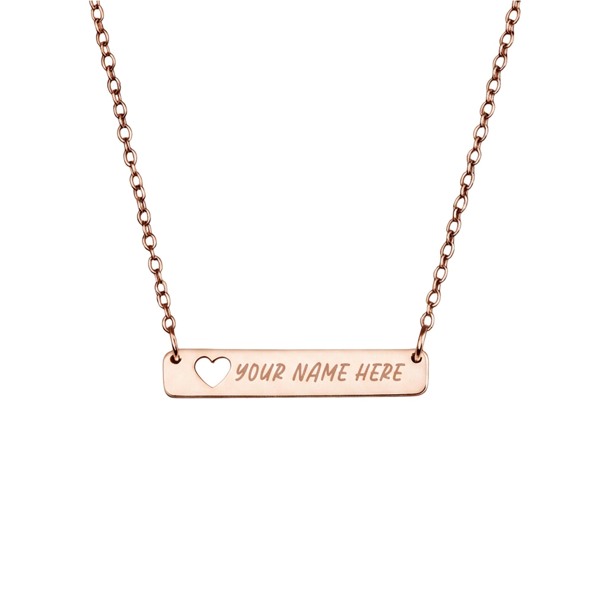 Personalized Rose Gold Bar Necklace with Heart Cutout - Honey Bun