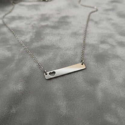 Personalized Silver Bar Necklace with Heart Cutout - Honey Bun