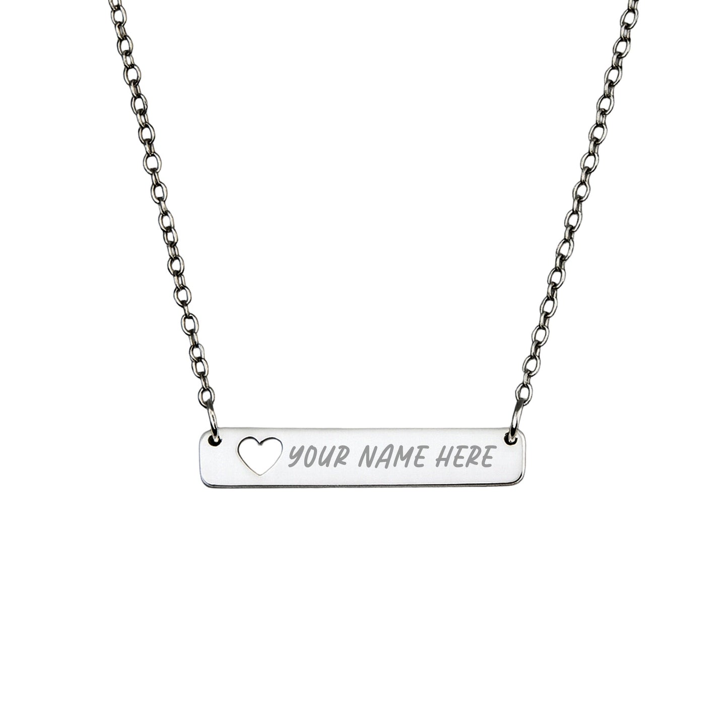 Personalized Silver Bar Necklace with Heart Cutout - Honey Bun
